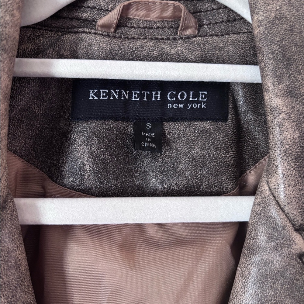 Kenneth Cole Distressed Taupe Gray leather Moto Jacket - Picture 4 of 6